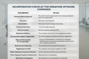 Incorporation Checklist for Singapore offshore companies